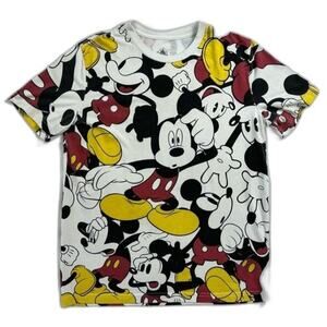 Disney Women's Mickey Mouse Medium White All Over Print AOP Short Sleeve Shirt